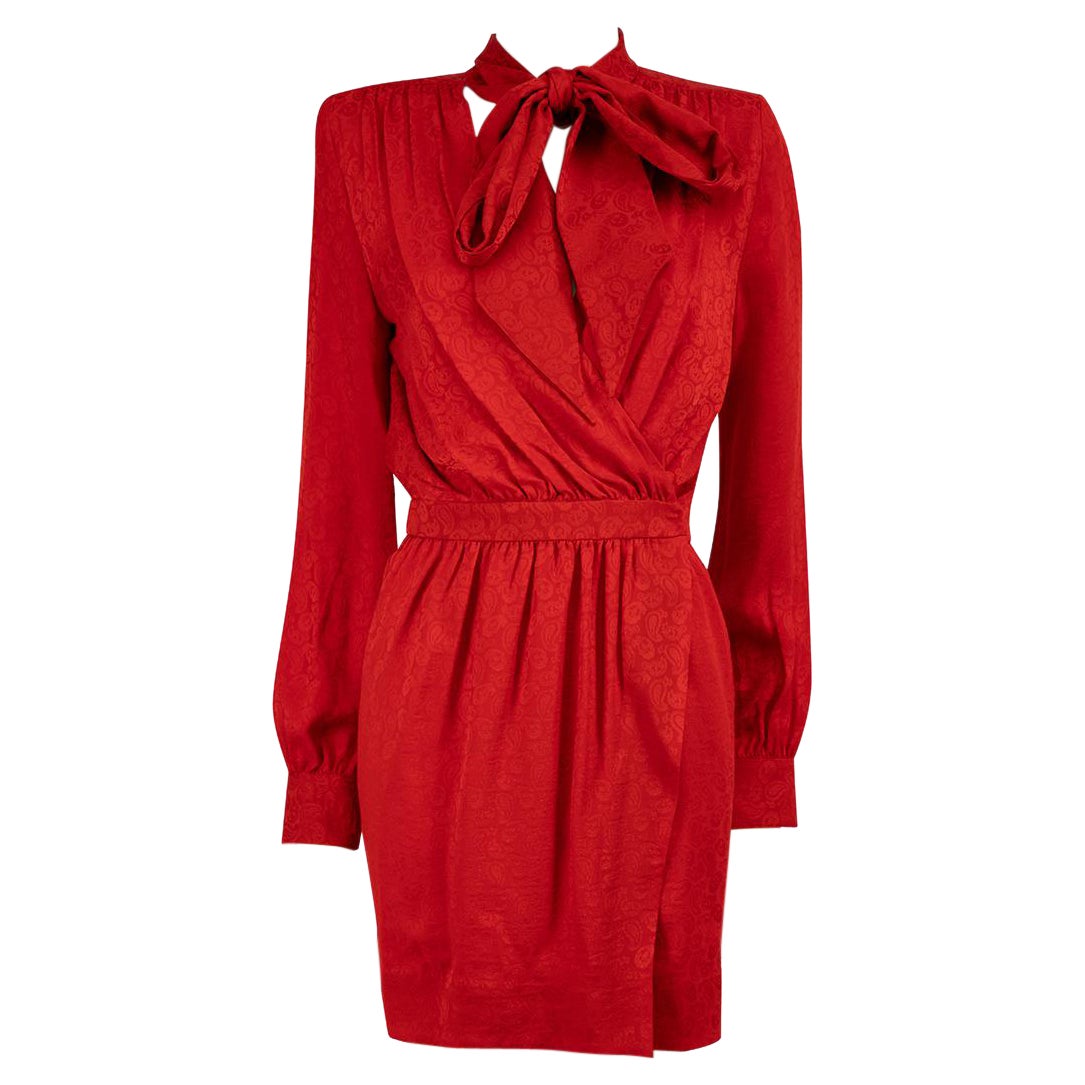 Saint Laurent Red Silk Paisley Jacquard Mini Dress Size S For Sale