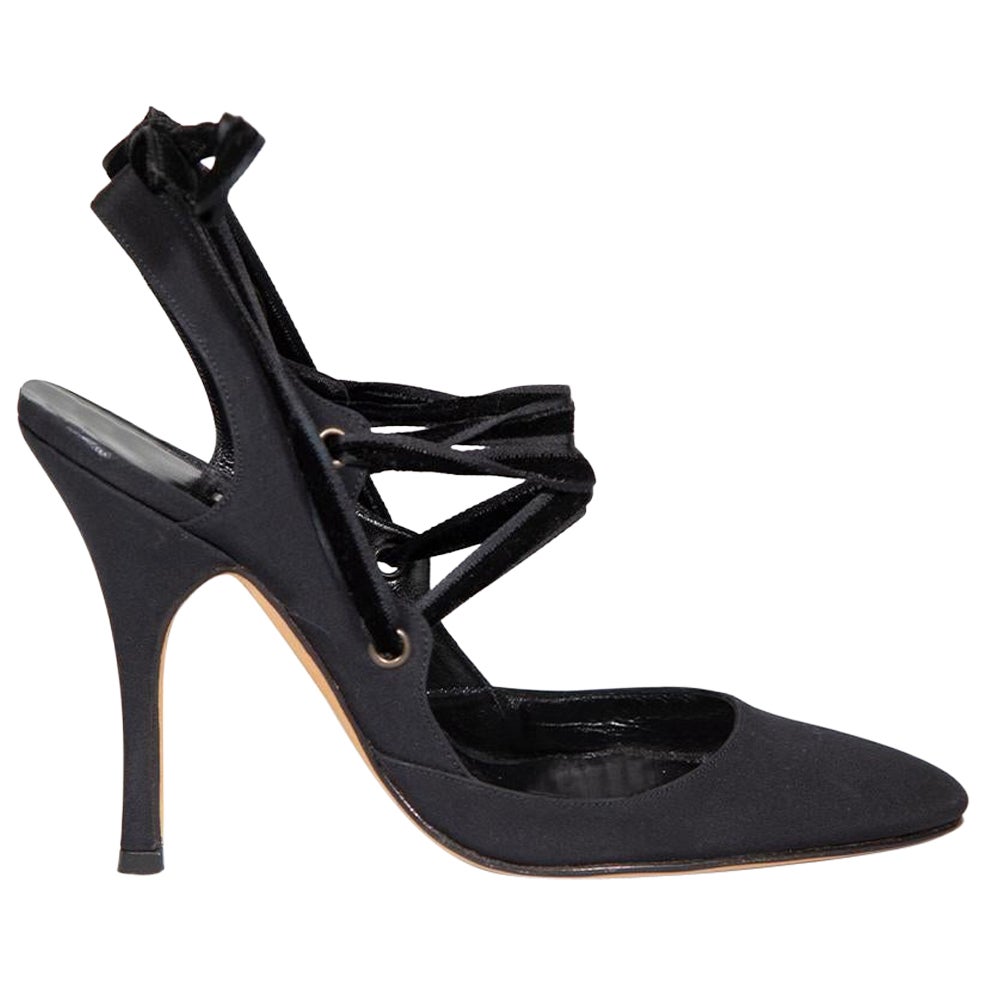 Manolo Blahnik Black Strappy Pointed Toe Heels Size IT 36.5 For Sale