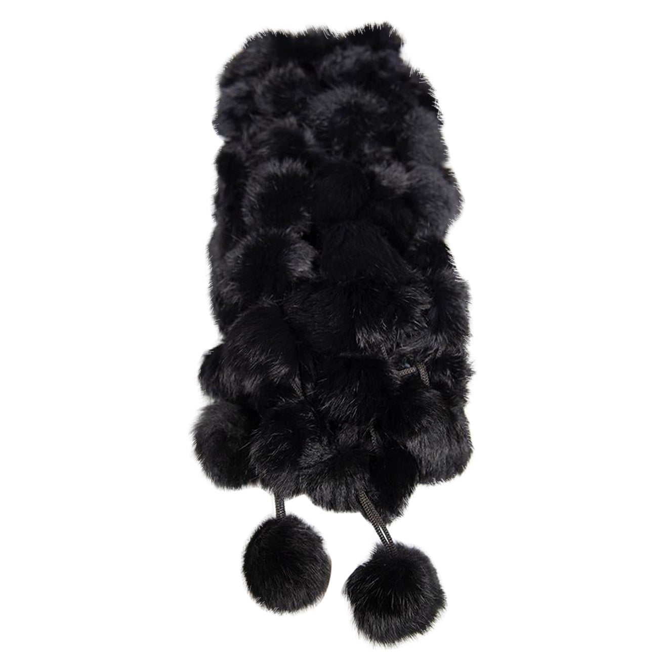 Unbranded Black Fur Pom Pom Scarf (écharpe à pompon en fourrure) en vente