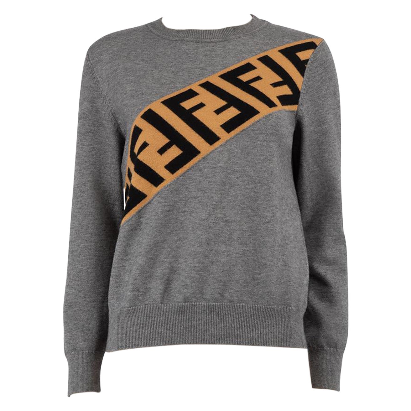 Fendi Grey FF Logo Knit Jumper Size S For Sale
