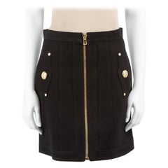 Used Balmain Black Front Zip Button Detail Mini Skirt Size L