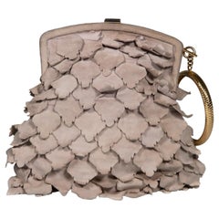 Used Roberto Cavalli Beige Suede Scale Accent Clutch