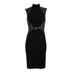Used Versace Black Studded Buckle Midi Dress Size XS