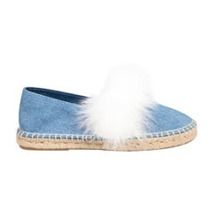 Yves Salomon Blue Denim Fur Trimmed Espadrilles Size IT 37