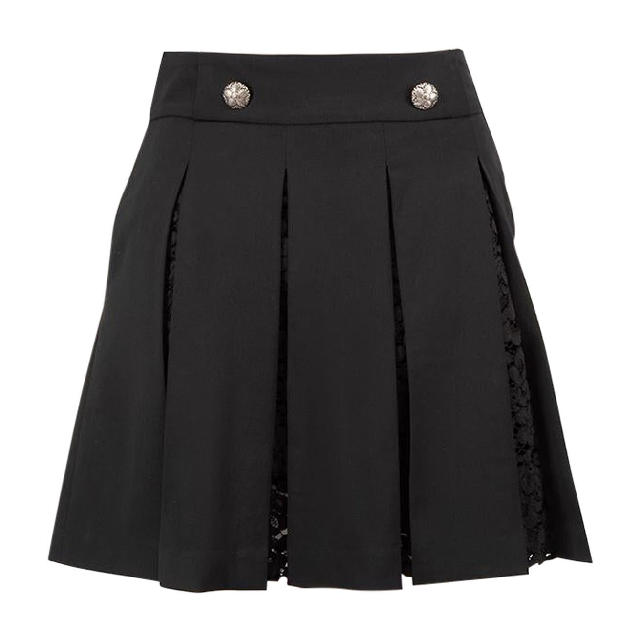 The Kooples Black Wool Lace Panel Pleated Skirt Size S For Sale