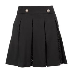 The Kooples, jupe plissée à panneaux de dentelle de laine noire, taille S