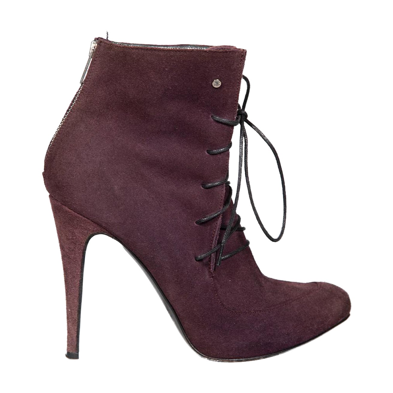 Roberto Cavalli Purple Suede Lace Up Ankle Boots Size IT 39 For Sale