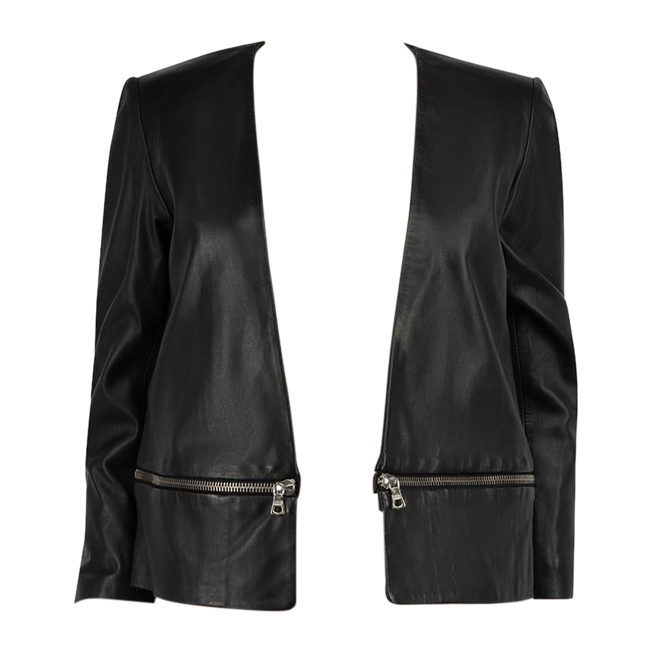 Sandro Black Leather Zip Detail Jacket Size L For Sale