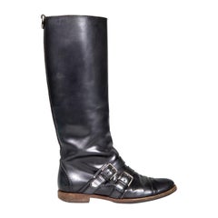 Dolce & Gabbana Black Leather Buckle Long Boots Size IT 39