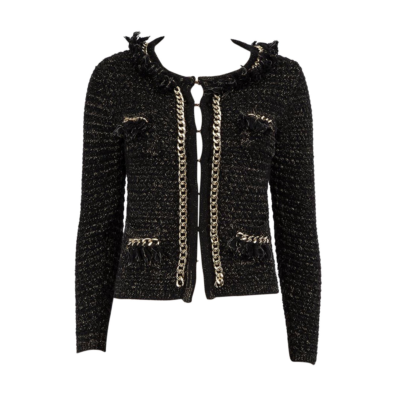 Elisabetta Franchi Black Tweed Chain Detail Jacket Size M For Sale