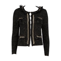 Elisabetta Franchi Schwarze Tweed-Jacke mit Kettendetail Größe M