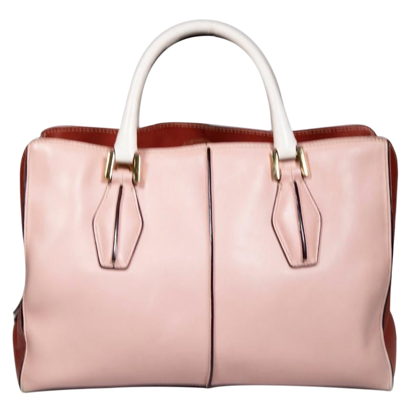 Tod's Pink Leather Two Tone Medium Handbag For Sale