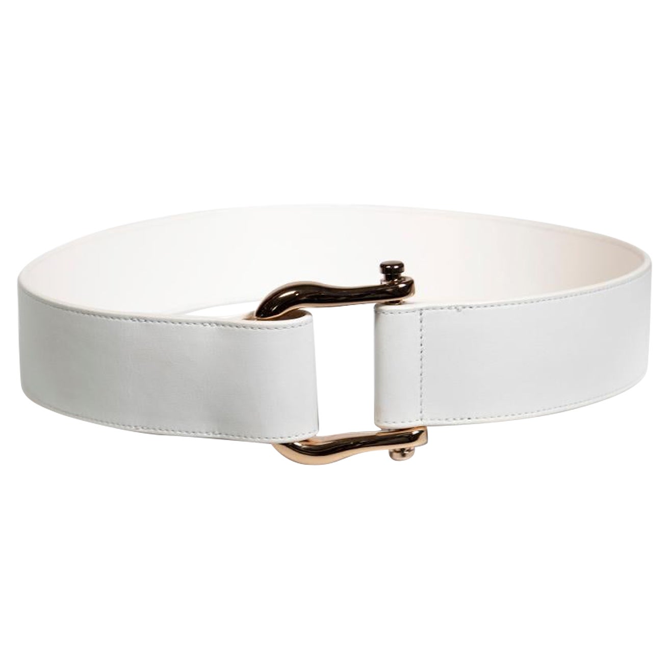 Gabriela Hearst White Leather Hook Buckle Belt For Sale