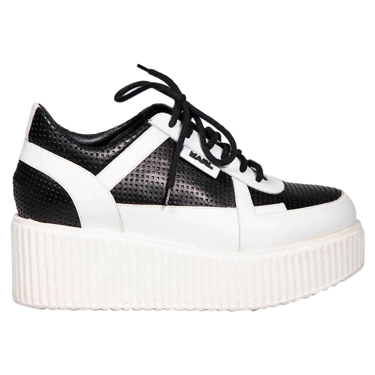 Karl Lagerfeld Black Leather Low Top Chunky Trainers Size IT 39 For Sale