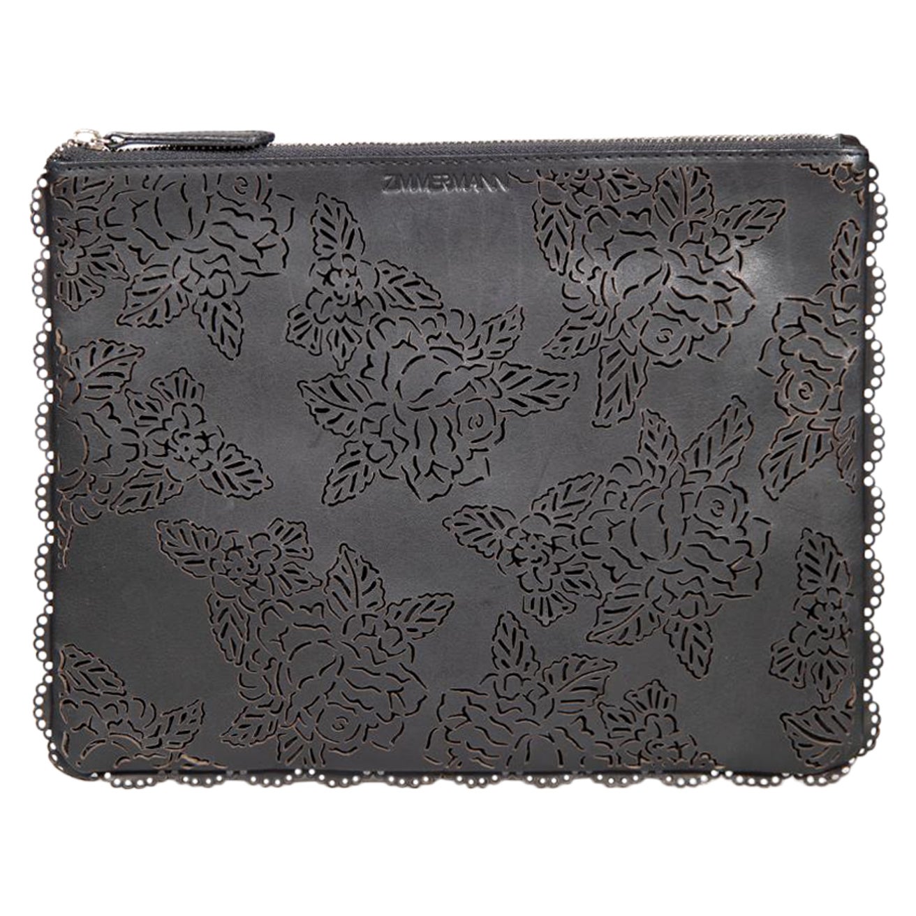 Zimmermann Black Leather Floral Laser Cut Clutch For Sale