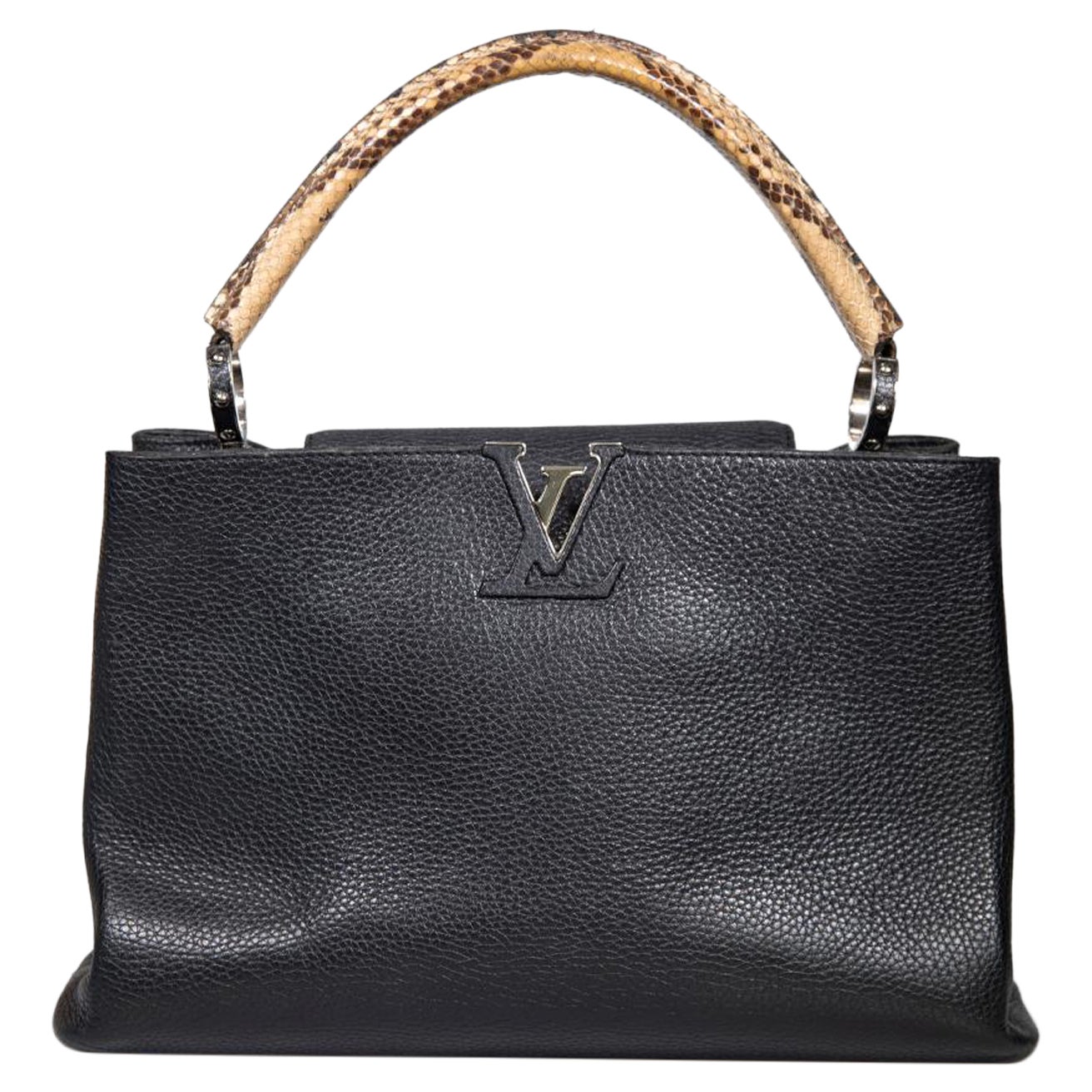 Louis Vuitton 2014 Black Leather Taurillon Python Capucines MM For Sale