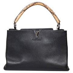 Used Louis Vuitton 2014 Black Leather Taurillon Python Capucines MM