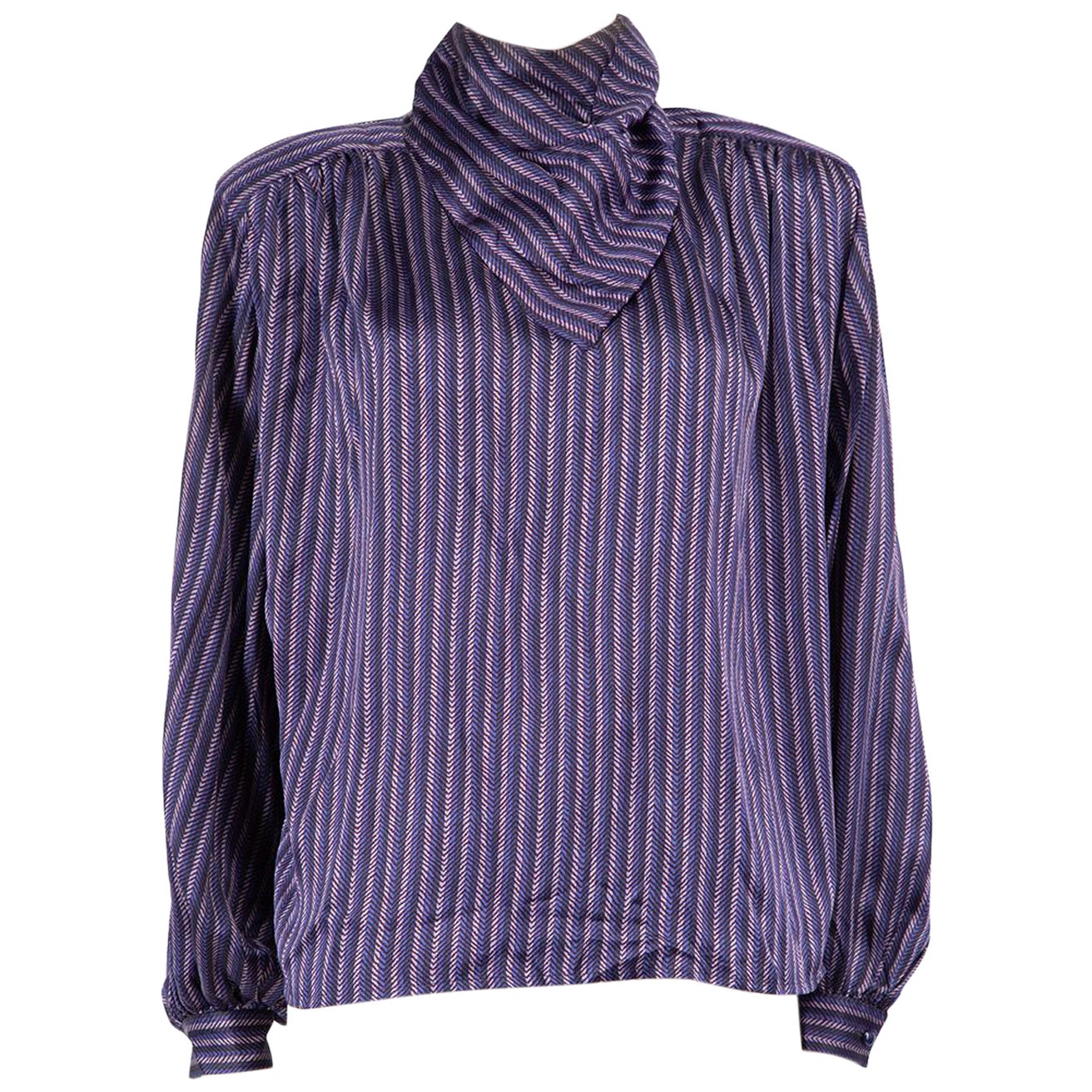 Valentino Garavani Purple Striped High Neck Blouse Size L For Sale