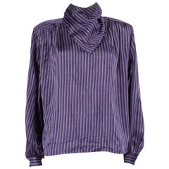 Valentino Garavani Purple Striped High Neck Blouse Size L