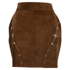 Minijupe en daim à ornements, couleur Brown, Versace Taille XS