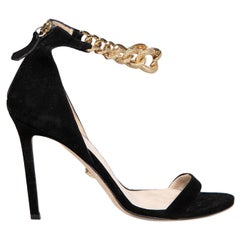 Used Versace Black Suede Chain Strap Heels Size IT 38