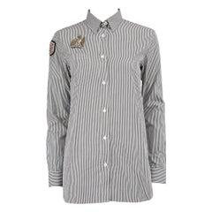 Balmain Grey Striped Eagle Detail Buttoned Shirt Size XS