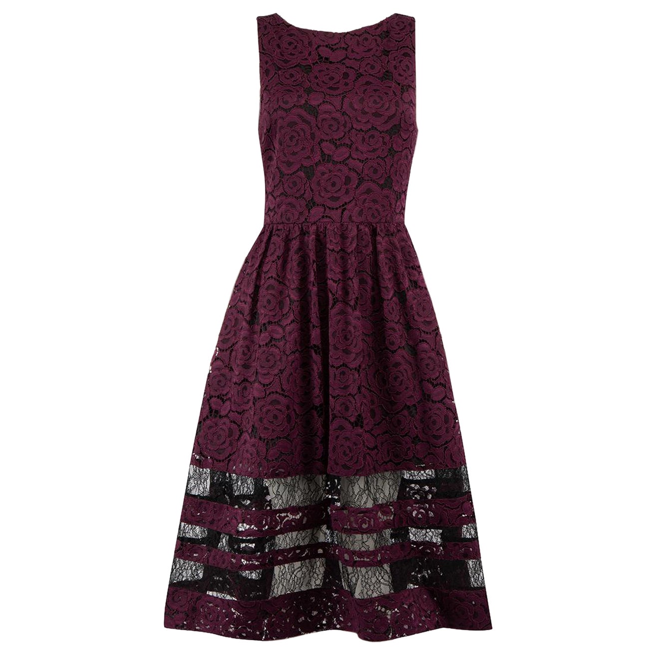 Alice + Olivia Purple Floral Lace Midi Dress Size M For Sale