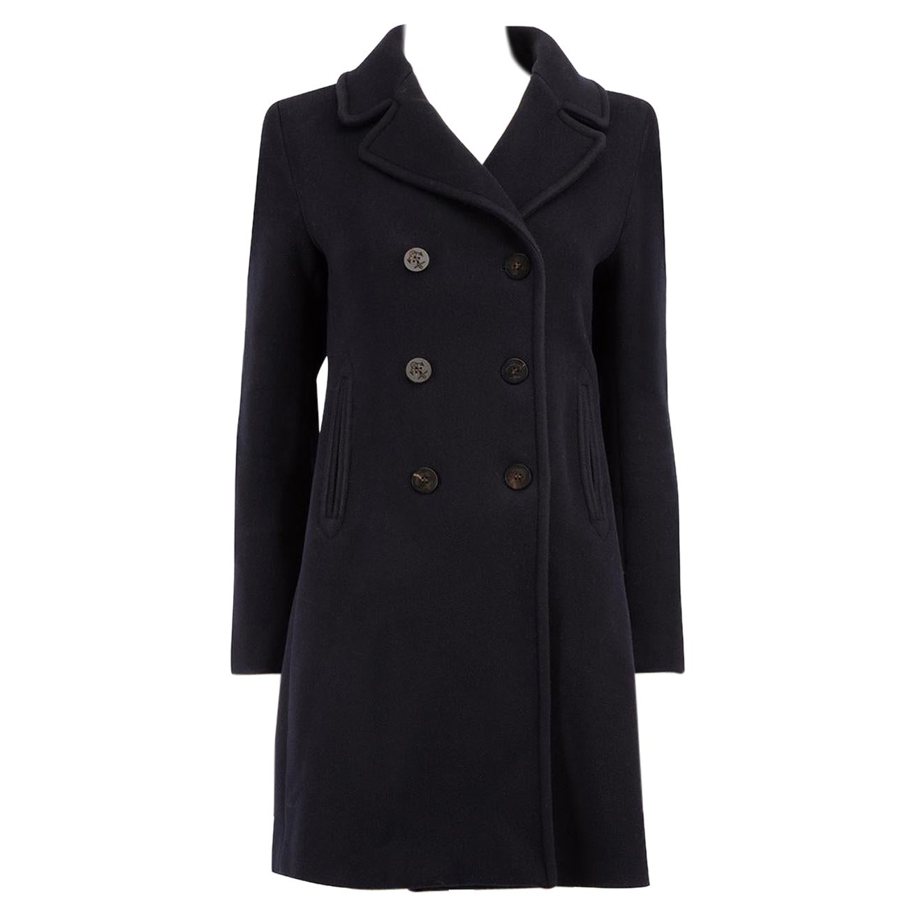 Max Mara Weekend Max Mara Navy Wool Double Breasted Coat Size M For Sale