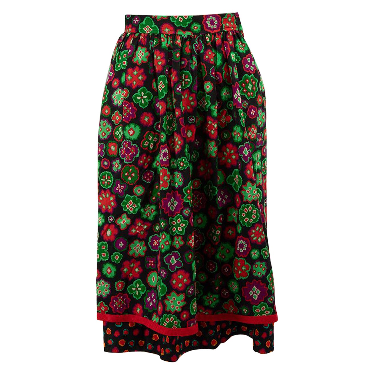 Saint Laurent Abstract Floral Wool Midi Skirt Size M For Sale