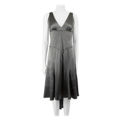 Amanda Wakeley Grey Silk V-Neck Midi Dress Size M