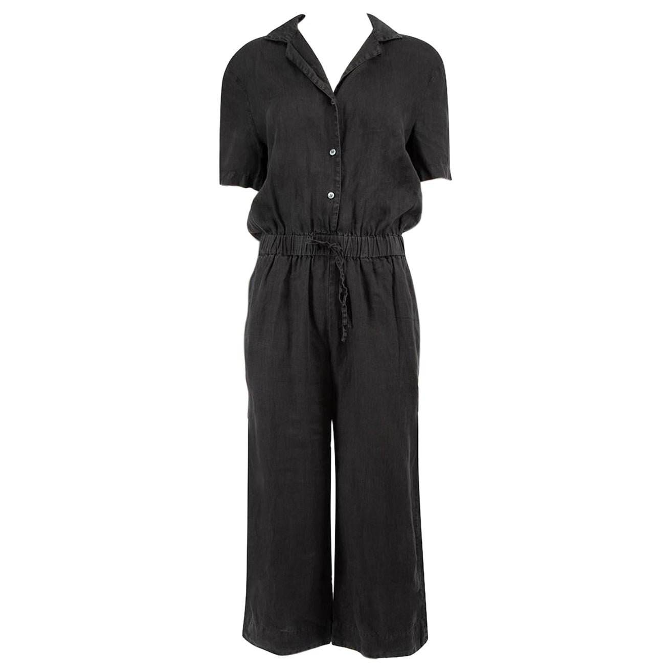 James Perse Black Linen Buttoned Up Jumpsuit Size XS For Sale