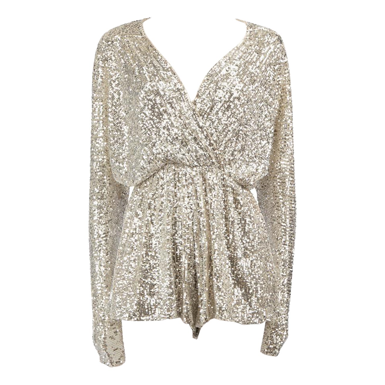 Maje Silver Sequinned Playsuit Size XS For Sale