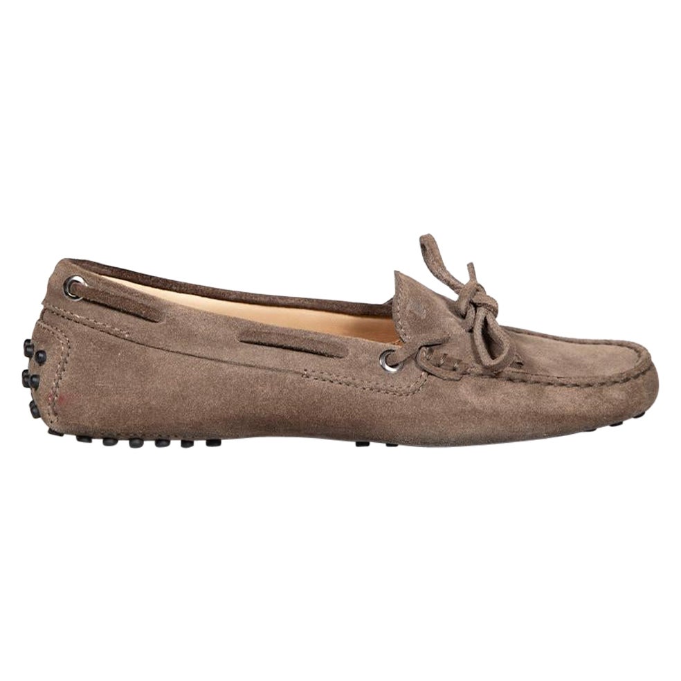 Tod's Brown Suede Diving Loafers Size IT 36 For Sale