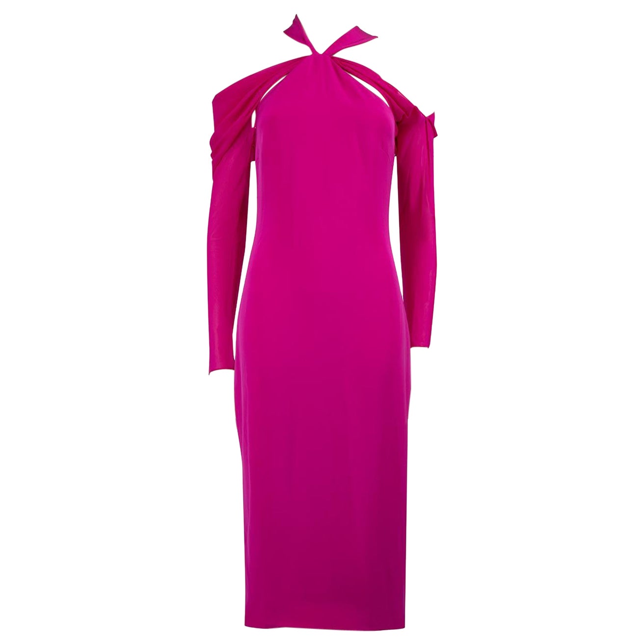 Cushnie et Ochs Fuchsia Halterneck Midi Dress Size S For Sale
