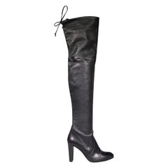 Used Stuart Weitzman Black Leather Highland Thigh High Boots Size IT 39