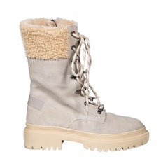 Used Bogner Beige Suede Shearling Lined Lace-Up Boots Size IT 40