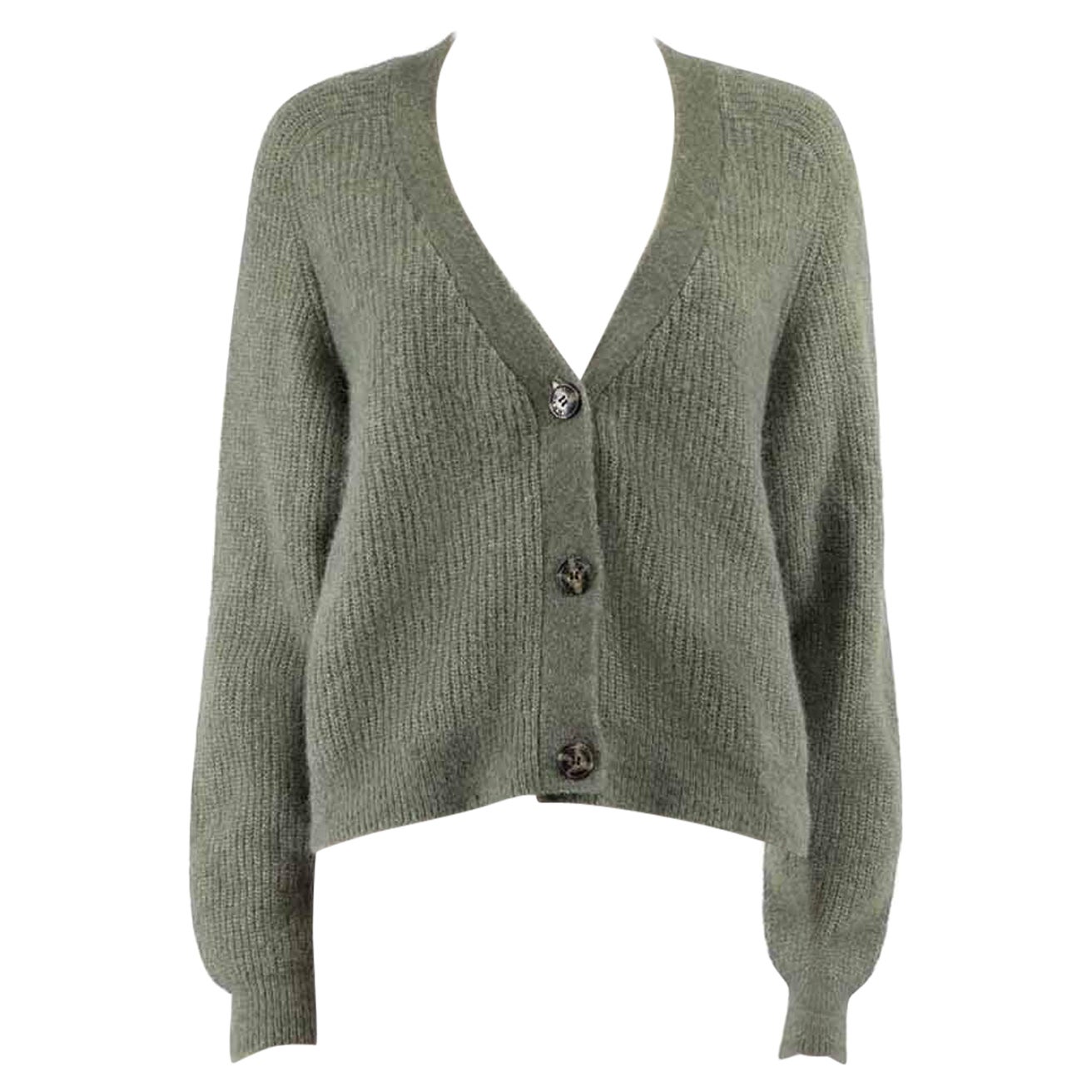 Ganni Green Wool Knit Long Sleeve Cardigan Size S For Sale