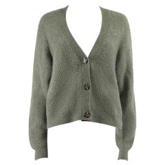 Ganni Cardigan à manches longues en maille de laine verte, taille S