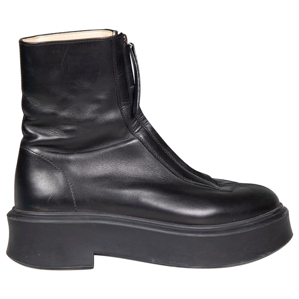 The Row Black Leather Front Zip Chunky Boots Size IT 40 For Sale