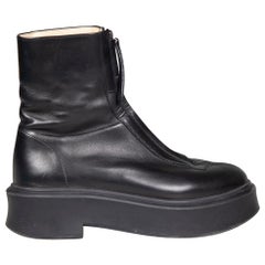 The Row Black Leather Front Zip Chunky Boots Size IT 40
