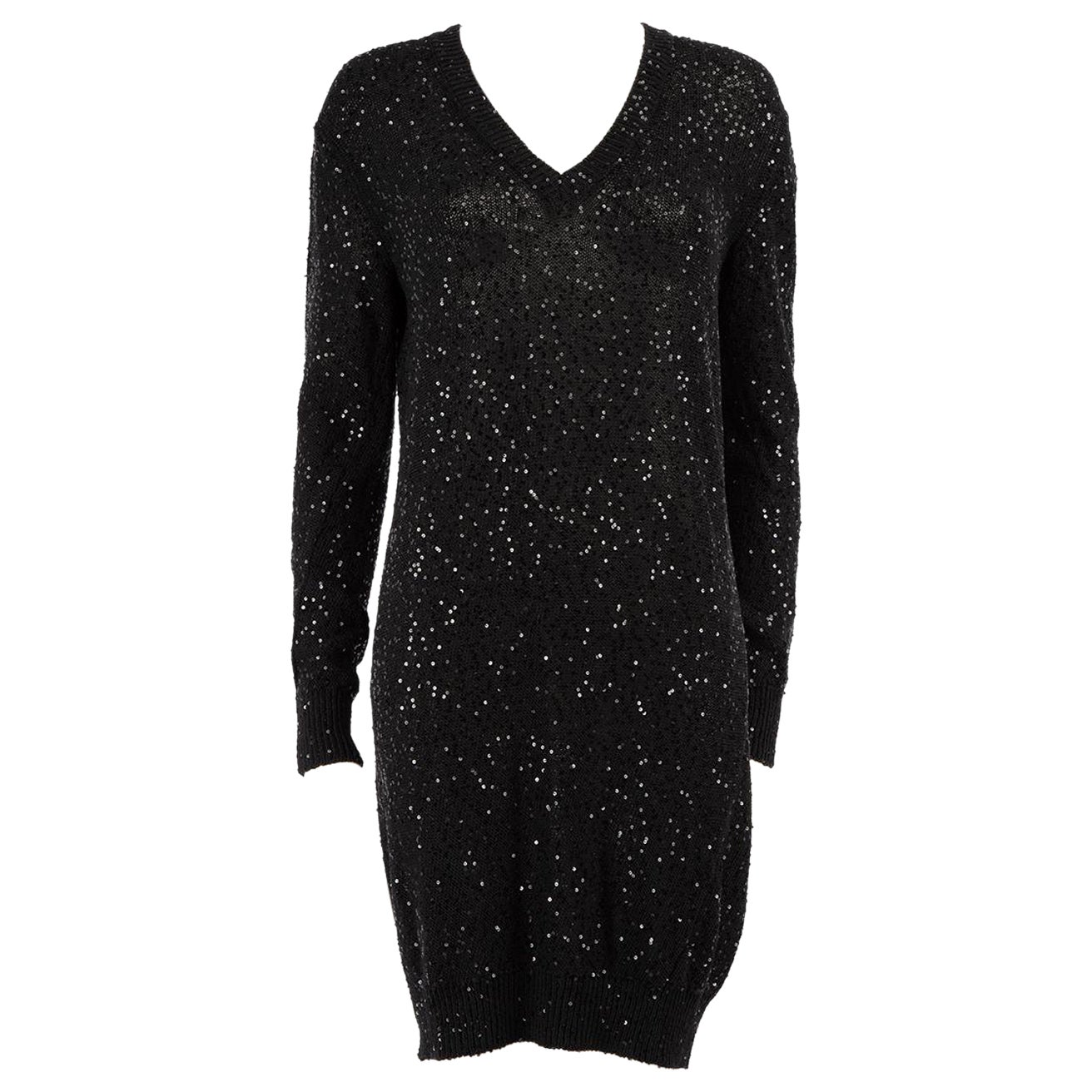 Stella McCartney Black Knit Sequinned Mini Dress Size M For Sale