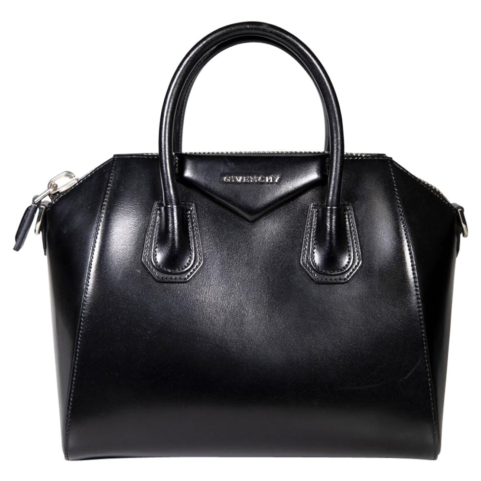 Givenchy Black Smooth Calfskin Mini Antigona Bag For Sale