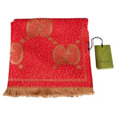 Used Gucci Red Wool GG Jacquard Scarf