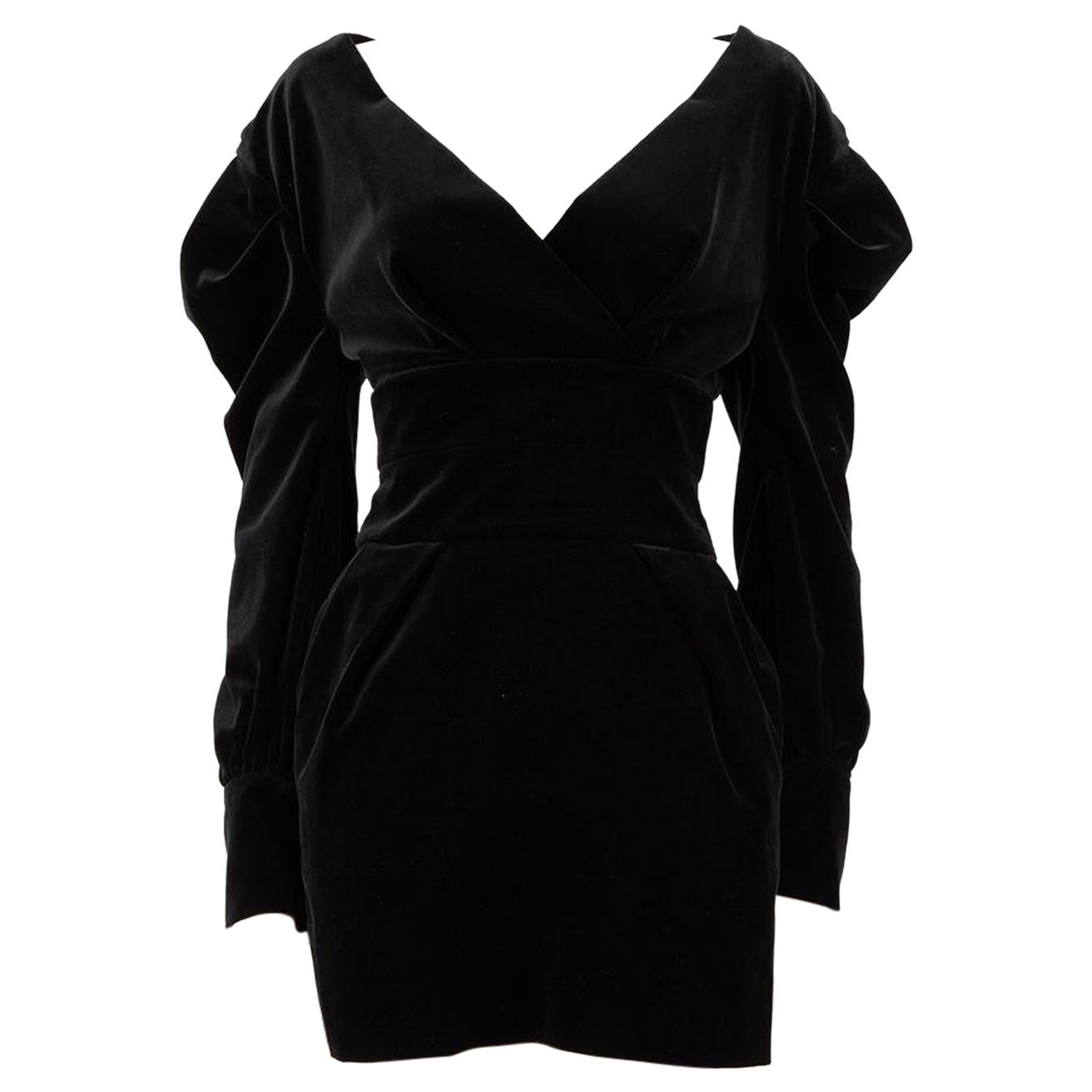 Alexandre Vauthier Black Velvet Long Sleeve Dress Size M For Sale