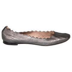 Chloé Silver Leather Scalloped Ballet Flats Size IT 37