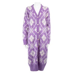 Used Miu Miu Purple Mohair Oversized Argyle Cardigan Size XXS