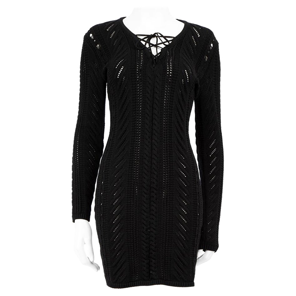 Dsquared2 Black Lace-Up Front Knit Mini Dress Size M For Sale