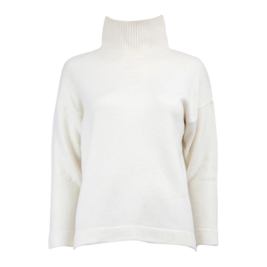 Max Mara White Wool Knit Turtleneck Jumper Size S For Sale