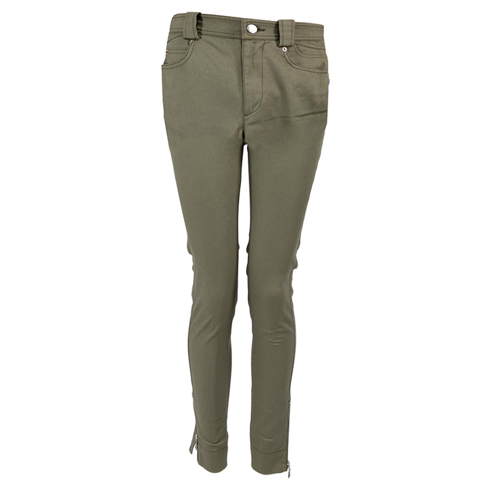 Louis Vuitton Green Denim Zipped Cuff Jeans Size XS For Sale