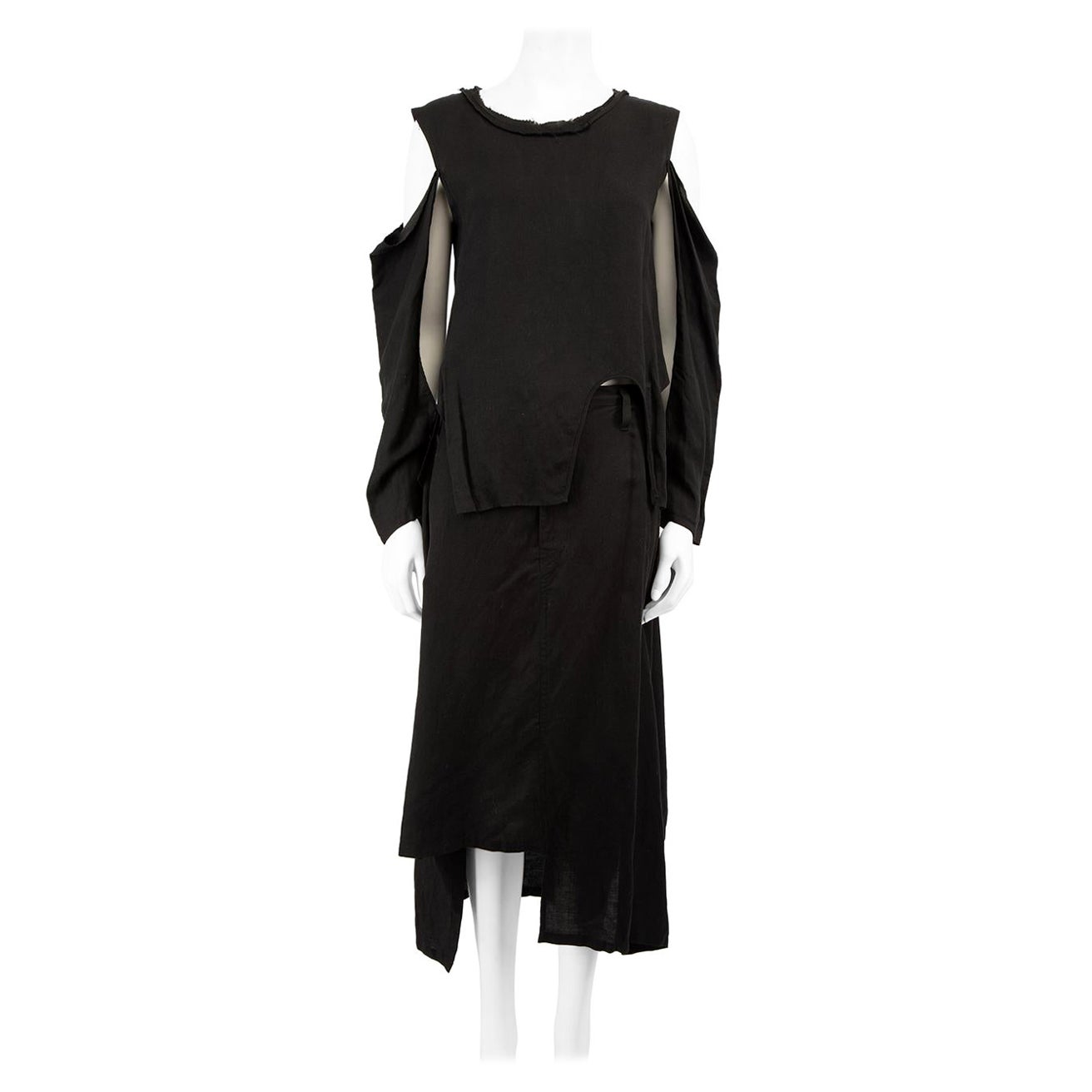 Yohji Yamamoto Black Asymmetric Top & Skirt Set Size S en vente
